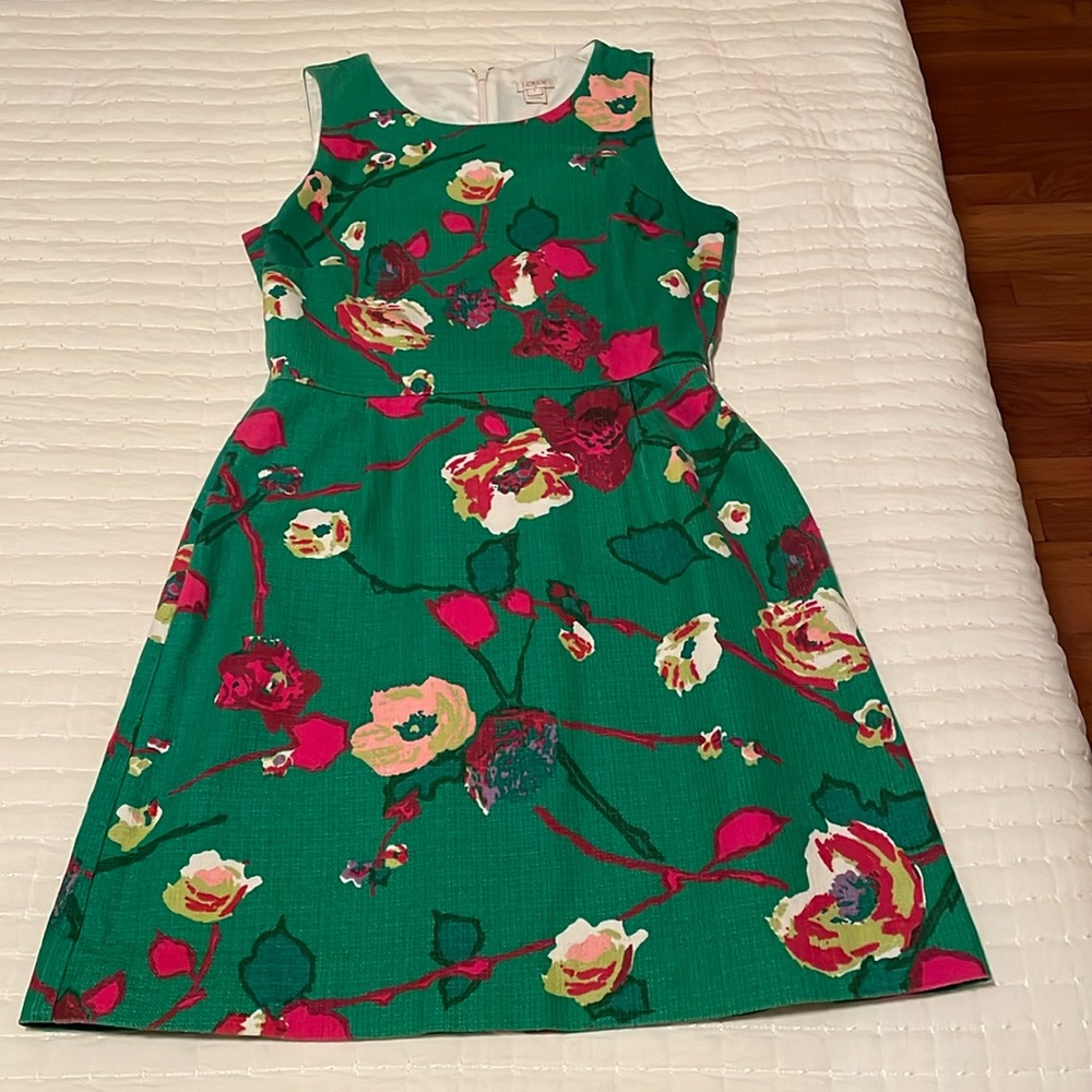 J. Crew Factory Green and Pink Floral Dress